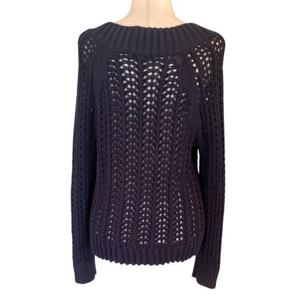 J. Crew Wide Neck Beach Navy Blue Pointelle Knit Sweater - S - Picture 6 of 13